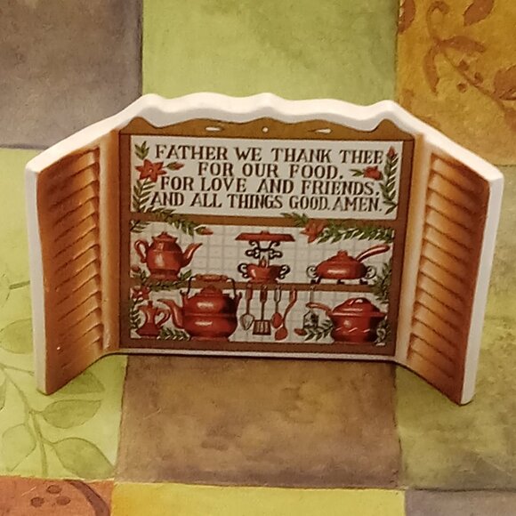 Other - Vintage THANKFUL Ceramic Napkin Holder Kitchen Prayer Brown Thanksgiving Friends